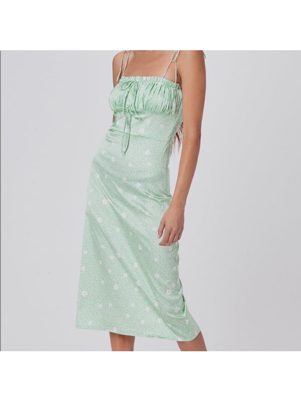 For Love & Lemons - Robin Midi Dress - Silk Green Floral Print Dress - Small